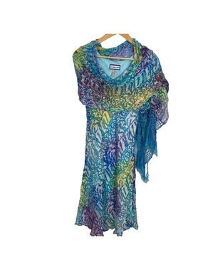 Simply Silk dress set pashmina shale rainbow colours sleeveless fringe small